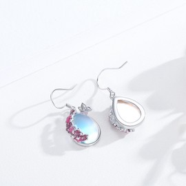 YueYuan Butterfly Moonstone Earrings 925 Sterling Silver Pink Flowers Dangle Earrings Animal Jewelry Gifts for Women Birthday Nature Lover, 14 mm x 16 mm, Sterling Silver, No Gemstone