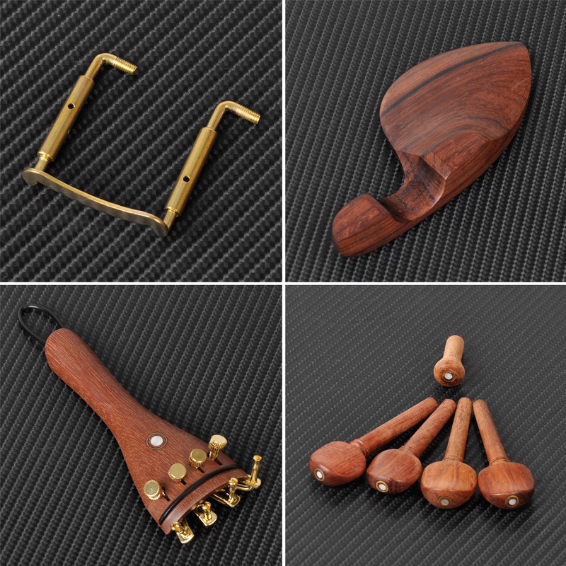 4/4 Wood Violin Parts Tailpiece Chinrest Tuning Pegs Metal Tail