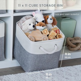 OrganiHaus 11x11 Cube Storage Bins Set of 4 | Fabric Cube Baskets for Storage Shelves | Foldable Storage Cubes for Kallax Organizer Cube Bins w Rope Handles | Cubby Bins for Nursery Decor - Grey