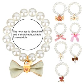 Goktvai 8pcs Bow Pearl Necklace for 6.69in Doll, 8 Styles Cute 17cm Doll Outfit Decoration Mini Chain Necklace Charm Jewelry Accessories for Mini Dolls