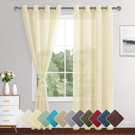 XWZO Sheer Curtains and Drapes with Tiebacks, Grommet Window Curtains for Bedroom/Living Room, Light Filtering Airy & Breathable Voile Drapes 52 x 84 inch Length, Beige, 2 Panels