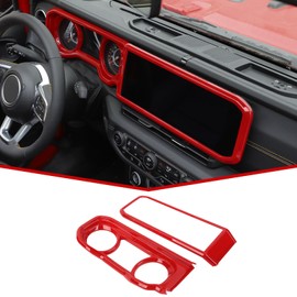 JeCar Instrument Panel Trim Covers Navigation Touch Sreen Decoration Kits Interior Accessories Compatible with Jeep Wrangler 2024 JL JLU & Gladiator JT Truck, Red