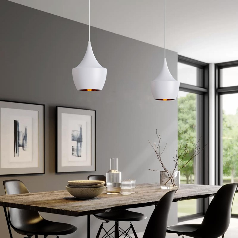 LEDSone Industrial Pendant Light, White Contemporary Hanging Light E27 Lamp
