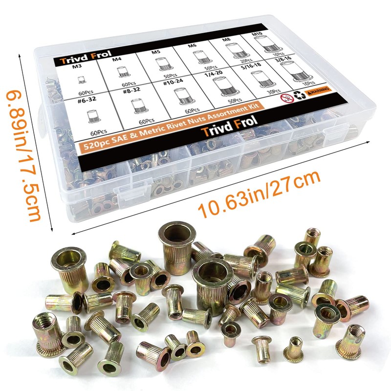 Trivd Frol Rivet Nut Tool Kit, 520pcs SAE & Metric