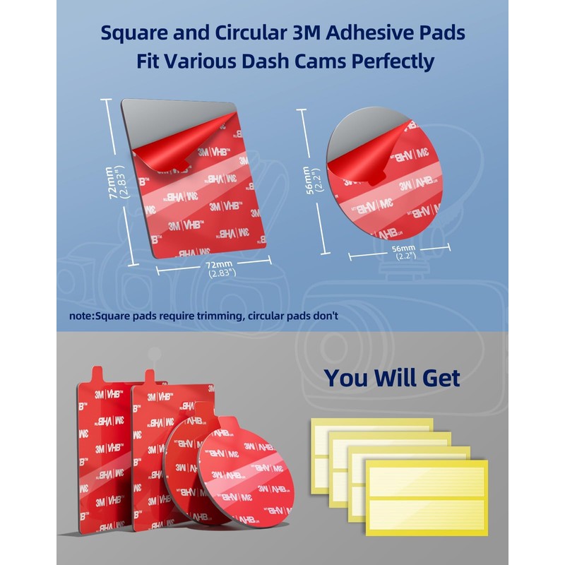 Double Sided Adhesive Sticky Pads for Dash Cam 4PCS, 2.83"