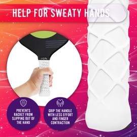 JJ LMS Pickleball Grip + Pickleball overgrip, Comfortable Grip for Pickleball, Less Vibrations, Helps Sweaty Hands (White)