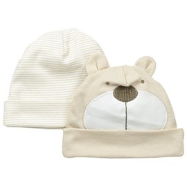 Gerber Unisex-Baby Newborn 2 Pack Novelty Caps Bear, Brown, 0-6 Months