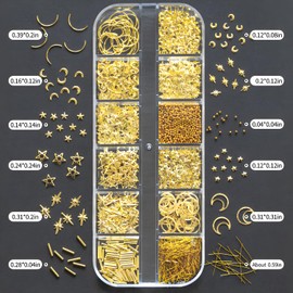 24 Grid Gold Nail Charms Moon Star Nail Art Charms Geometry Chain Nail Rhinestones Gold Sun Nail Charms and Gems for Decorations Manicure Supplies Accessories DIY Craft