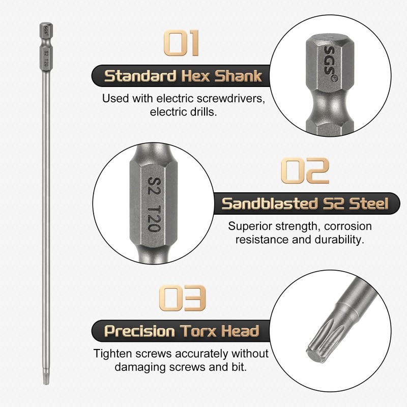 sourcing map T20 Torx Head Screwdriver Bit 1/4" Hex Shank