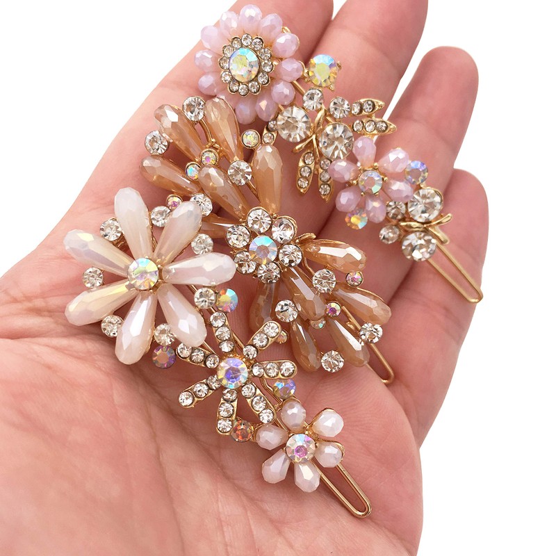 3PCS Rhinestone Bling Flower Small Mini Barrette Decorative Hair Clips