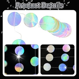 Pack of 4 Glitter Decoration Party, Paper Garland Birthday, Colourful Glitter Garland, 4 m Circle Banner Garlands, Hanging Iridescent Round Garland Decoration, for Birthday, Wedding, Hanging Party
