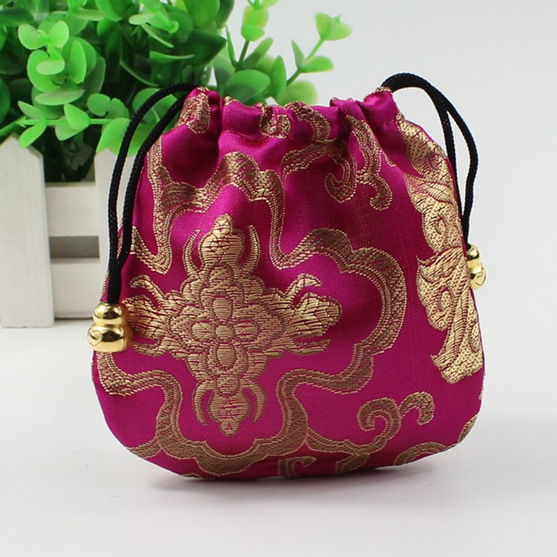 Chinese Silk Brocade Embroidered Drawstring Jewelry Pouch Bag Colors Value
