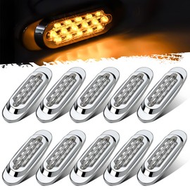 Partsam 10Pcs 6.5 Inch Clear Lens Amber Led Oval Marker Light 16 Diodes Sealed Flush Mount Led Side Marker Lights Turn Signal Lights Cab Panel Lights Replacement for Kenworth/Peterbilt