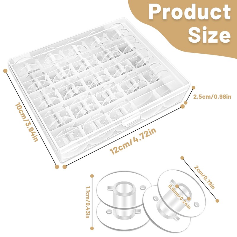 MOXYOY 25PCS Sewing Machine Bobbins, Clear Plastic Bobbins for Sewing