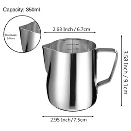 SIKEMAY Milk Frothing Pitcher Cup, 12oz/350ML Milk Frother Cup Stainless Steel Steaming Pitcher Milk Jug Coffee Latte Art Cappuccino Espresso Machine Accessories for Barista Steam Pitchers Tools
