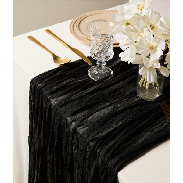Vitalizart Cheesecloth Black Table Runner 35 x 120 inches Rustic