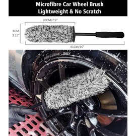YeewayVeh Car Wheel Cleaning Kit, 4PCS Microfiber Bendable Wheel and Rim Brush，Tire Brush and Car Detailing Brush, Soft & No-Scratch Car Wheel Rim Cleaner Brush Set for All Wheel Types, Red