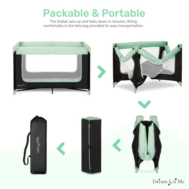 Dream On Me Zodiak Portable Playard in Mint, Lightweight, Packable