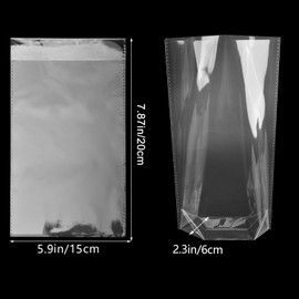 200 PCS Clear Resealable Flat Cello Bags, OPP Plastic Cellophane Storage Bags with Mix Colors Pull Bows for Sweet, Party, Gift, Home