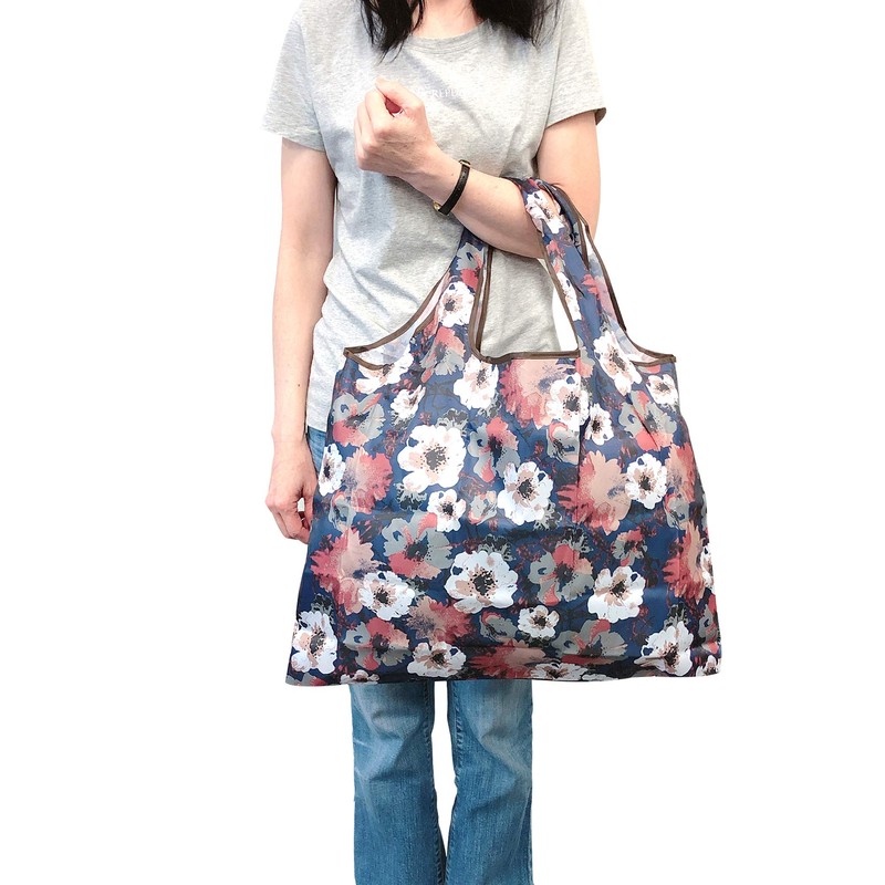 allydrew Large Foldable Tote Nylon Reusable Grocery Bags, Gray Ferns