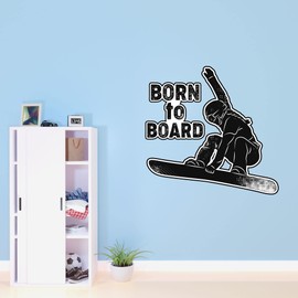 Sports Wall Decal - Snowboard Jump Champion Winter Outdoor Sports Born to Board Sports Quote Long Term - Single Use Vinyl Decal Size: 13 Inch (H) x 20 Inch (W)