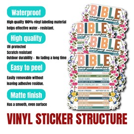 Pack 4PCS Bible Emergency Numbers Stickers Christian Religious Waterproof Vinyl Decals Decor Books Laptops Tumblers Scrapbooks Water Bottles Tablets Skateboard Bumper Gifts