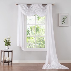 Warm Home Designs Chiffon Double Window Scarves in White Color for White Home Decor. Each Chiffon Window Scarf for Living Room or Bedroom is 35 x 144 Inches. CHS White & White 144