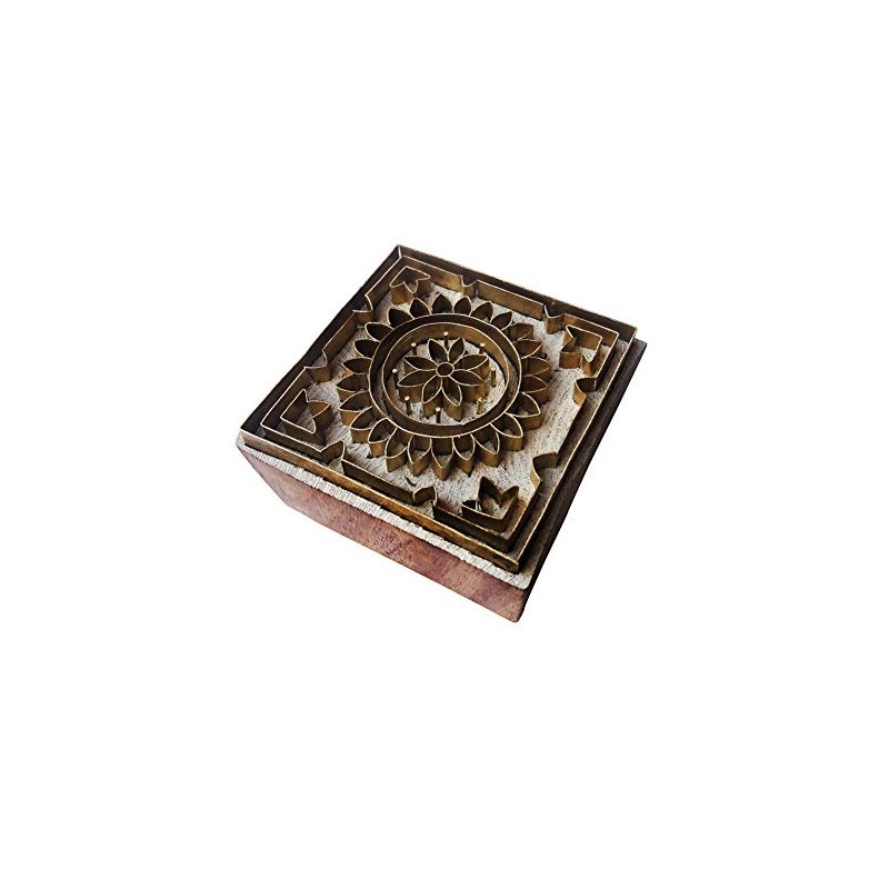 Royal Kraft Indian Print Stamp Brass Square Shapes Wooden Clay