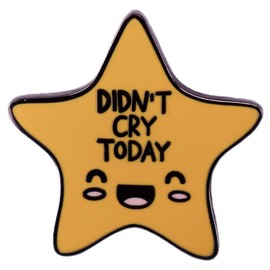 Didn't Cry Today Enamel Lapel Pin Metal Yellow Pentagram Shape Cartoon Smiling Face Badge Brooch