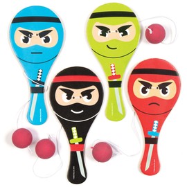 Baker Ross AC849 Ninja Paddle Bat and Ball, For Kids Party Bags, Small Gifts or Outdoor Play (Pack of 4)