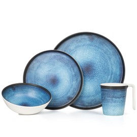 Camping Crockery Set 1 Person 4-Piece Melamine Picnic Crockery Set Camping Tableware Deep Ocean Design