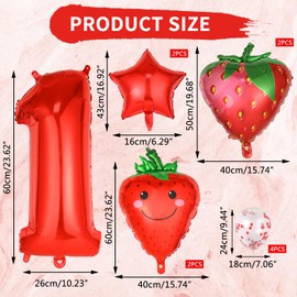 1st Birthday Decoration Strawberry Balloons，UHOMENY 11PCS Birthday Party Balloons Set Include Number 1, Strawberry Balloons Confetti Balloons Star Balloons for Boys Girls Party Decoration Supplies