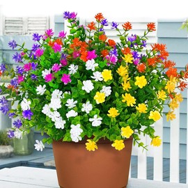 W SINWEDA 6 Paquetes de Flores Artificiales para Exteriores, Plantas Artificiales para Exteriores, Resistentes a los Rayos UV, Flores de Seda sintética para decoración de Ventanas Exteriores