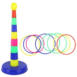 Vbest life 1 Juego de pilares + 8 Juegos de Anillos Ringtoss Juego férula Juguetes Rainbow Tower Juguetes educativos para e Hijos Juego Interactivo en Interiores(Lanzamiento de