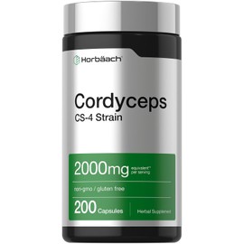 Horbäach | Cordyceps 2000 mg | 200 Cápsulas | Suplemento de Hongos sin OMG