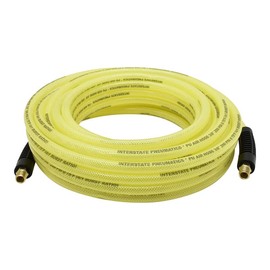 Interstate Pneumatics HU56-025 3/8 Inch x 25 ft Rhino PolyFlex Yellow Polyurethane Air Hose WP 200 PSI (1/4 Inch NPT) Solid Fitting
