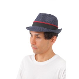 Little Island Foldable Straw Hat, Japanese Pattern, with 2 Plain Sashes, Shape Memory, Size Adjustment, UV Protection, navy