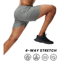 Nepest Mens Running Shorts 5 Inch No Liner Breathable Running Athletic Shorts with Pockets Light Grey,X-Small