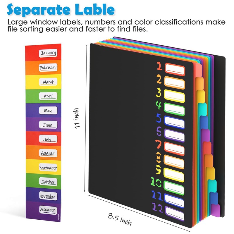HABGP 24 Plastic Folders with Multi Pockets, 12 Colors, Office