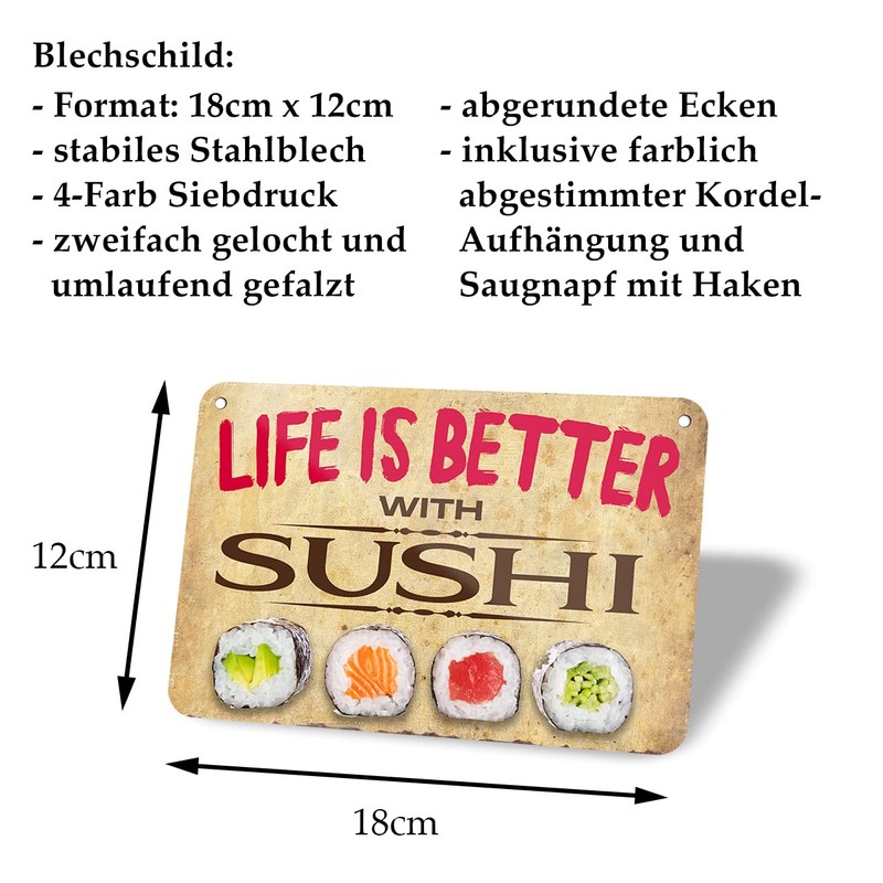 Life is Better with Sushi Retro Decorative Hanging Sign with
