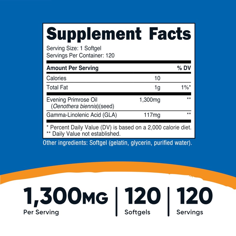 Nutricost Evening Primrose Oil 1,300mg, 120 Softgels (3 Bottles) -
