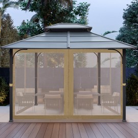 Tradesparker 10x10 Gazebo Replacement Mesh Walls,4-Sided Mosquito Screen Netting with 48Curtain Rings & 48Rail Hooks，Black (Universal Fit for Gazebo & Pergola)