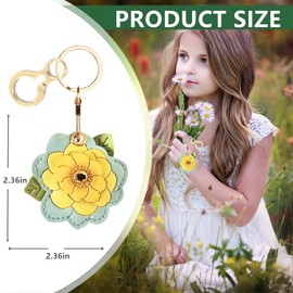 Leather Keychain Holder Case Compatible with AirTag,Cute Protective Cover with Keyring,Anti-Scratch Finder GPS Tracker Case for Wallet Keys,Bag,Pets(Camellia A)