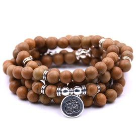 Self-Discovery 108 Natural Beads Mala Yoga Jewellery Meditation Beads Bracelet Necklace with Yoga Symbol Charm, Stone made of wood, Pearl