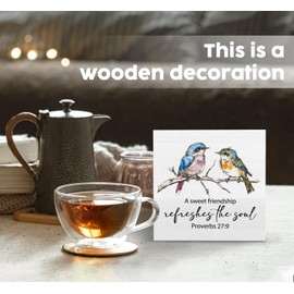Nitelat Christian Friendship Gifts for Women, a Sweet Friendship Refreshes the Soul Bird Wooden Box Signs, Best Friend Bestie BFF Gifts, Bible Verse Wood Sign Home Decor for Desk Table Shelf 5x5 Inch