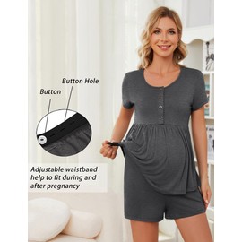 JiniGolla Women Maternity Loungewear Short Sleeve Postpartum Pjs Nursing Lounge Sets Comfy Breastfeeding Pajamas Grey L