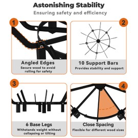 Mondazie 24 Inch Round Fire Pit Grate with 10 Bars for Firepit, Heavy Duty Firewood Log Burning Rack Holder for Fireplace Hearth Wood Stove and Outdoor Campfire, Black