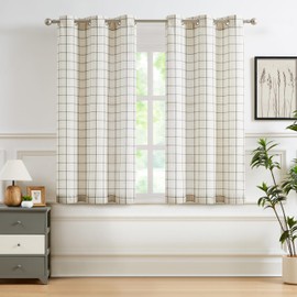 Bapawfish 54 Inches Natural Linen Window Curtain Panels with Black Stripes,Grommet Buffalo Plaid Light Filtering Drapes,Farmhouse Pattern Window Treatment Bedroom Living Room,40" Wx54 Lx2,Beige Black