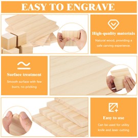 Pack of 10 Carving Wood, Wooden Blocks for Crafts, 100 x 100 x 7 mm Craft Wood Panel Plywood, Balsa Wood for Laser Projects, DIY Model, Carving and Painting Art (4 Wooden Parts + 6 Wooden Blocks)