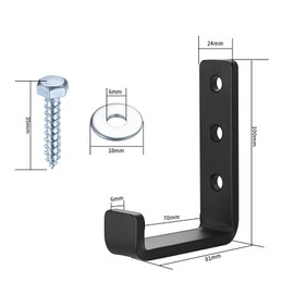 Qeapug 2 Pcs Heavy Duty Wall Hooks, J Shape, Carbon Steel, Black, 70kg Capacity Each, Garage, Tools, Modern, Minimalist